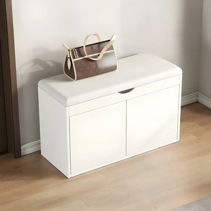 Solid Wood Shoe Storage Bench with Cushion Top & Open Shelf