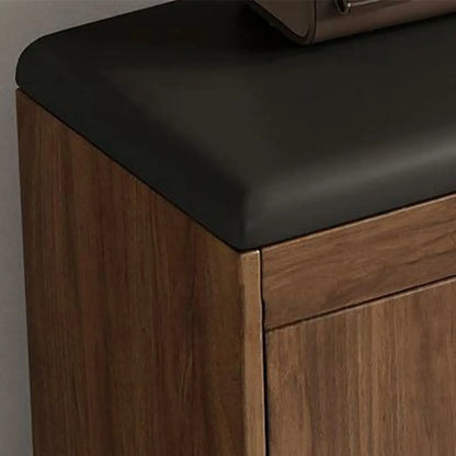 Solid Wood Shoe Storage Bench with Cushion Top & Open Shelf