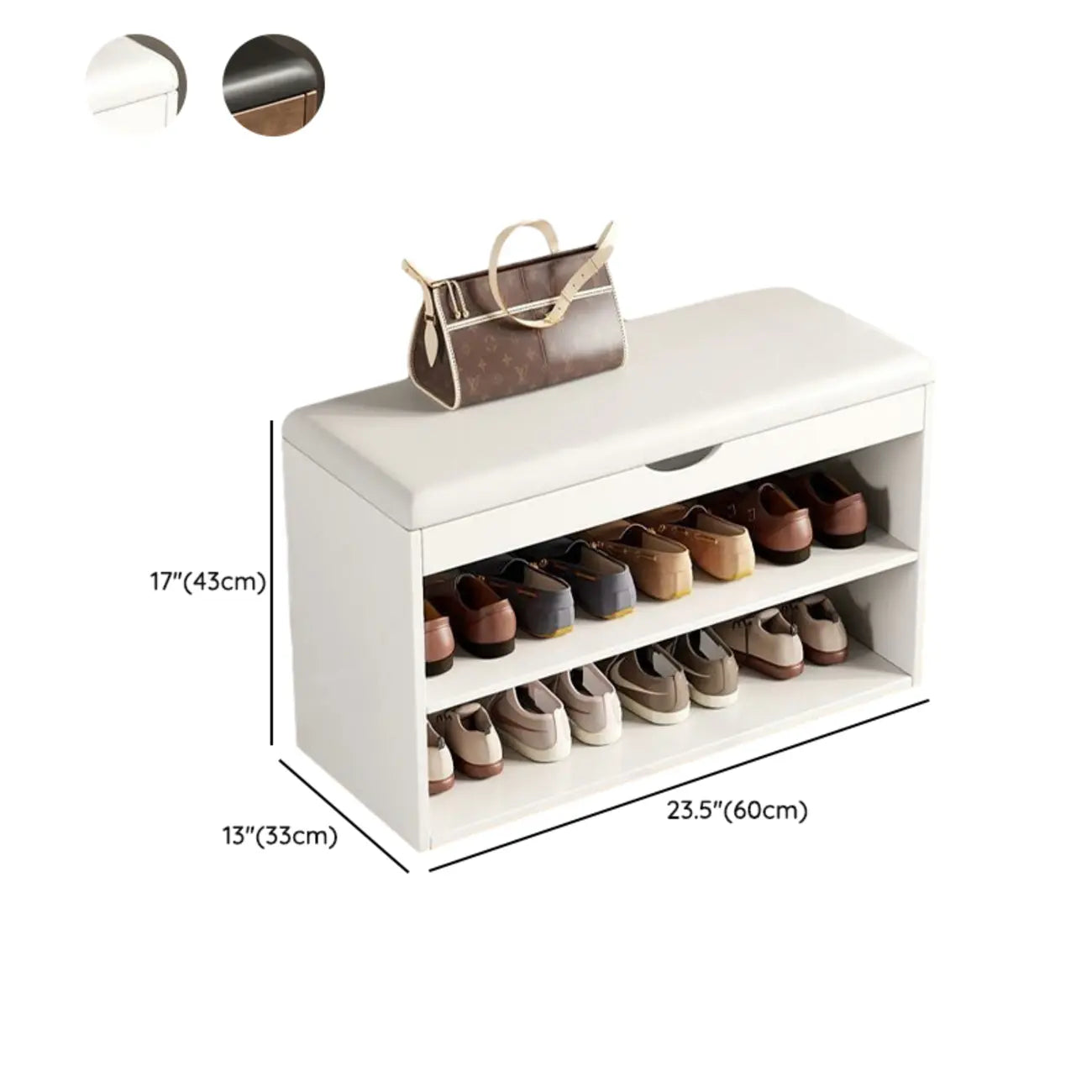 Solid Wood Shoe Storage Bench with Cushion Top & Open Shelf