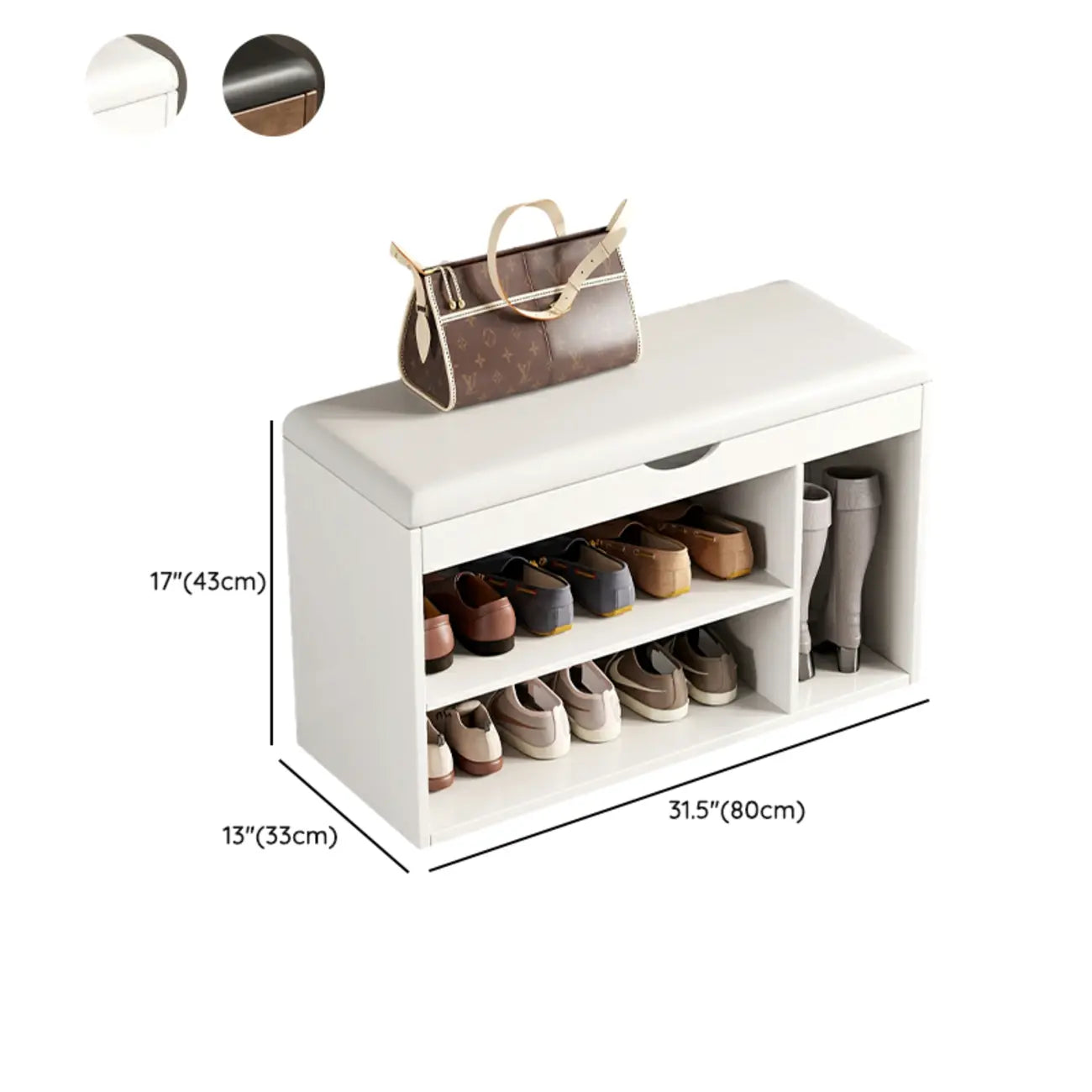 Solid Wood Shoe Storage Bench with Cushion Top & Open Shelf