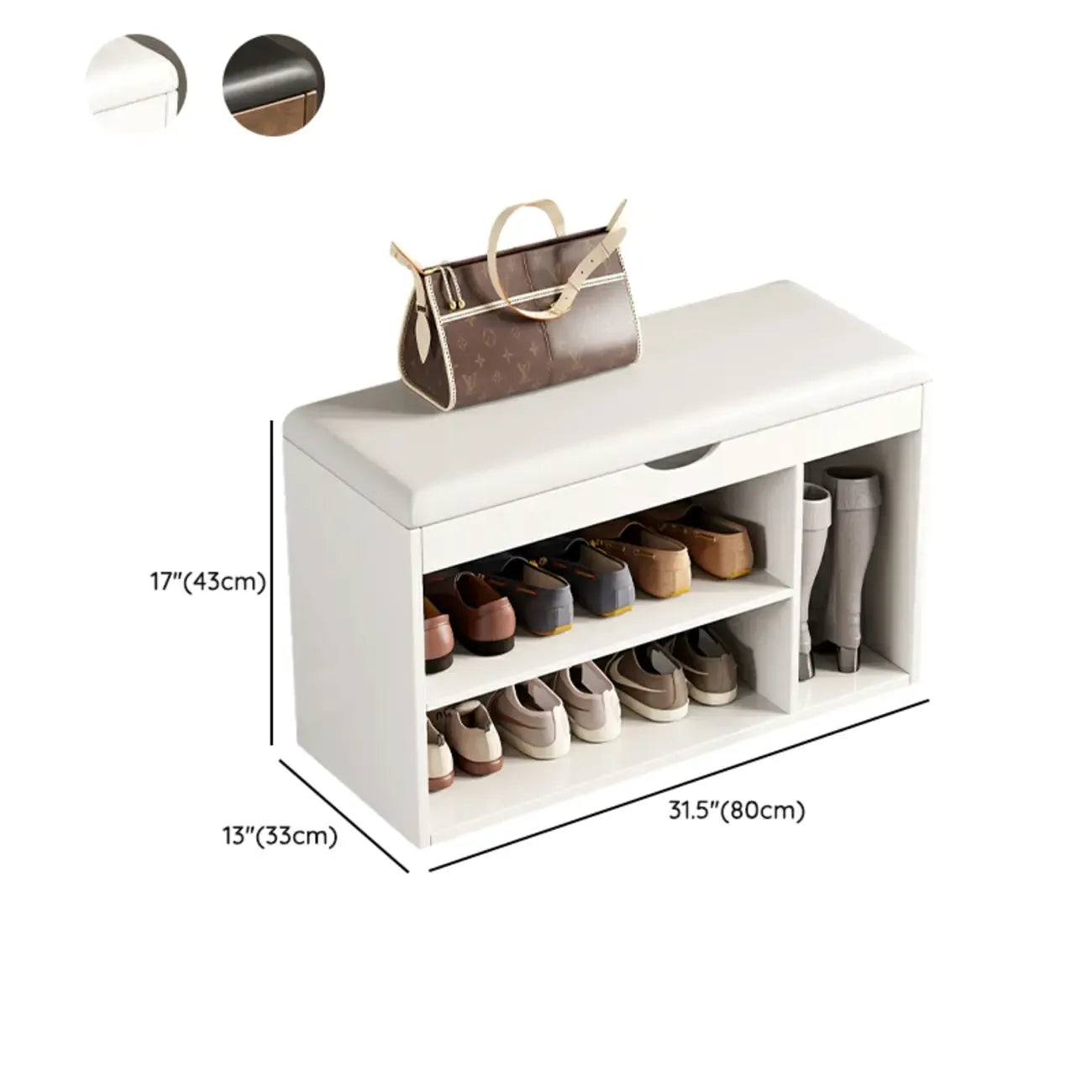 Solid Wood Shoe Storage Bench with Cushion Top & Open Shelf