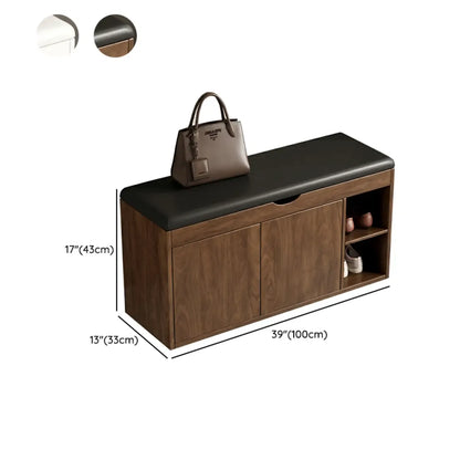 Solid Wood Shoe Storage Bench with Cushion Top & Open Shelf