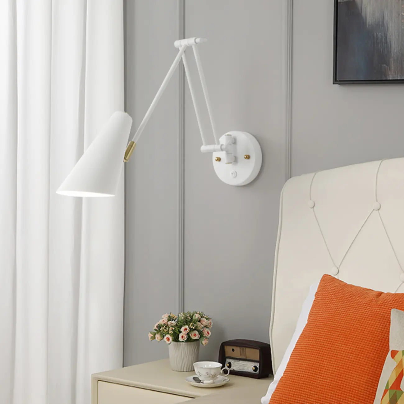 Modern White Metal Adjustable Swing Arm Wall Light