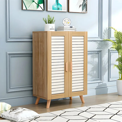 White Louvered Solid Wood Shoe Cabinet for Entryway