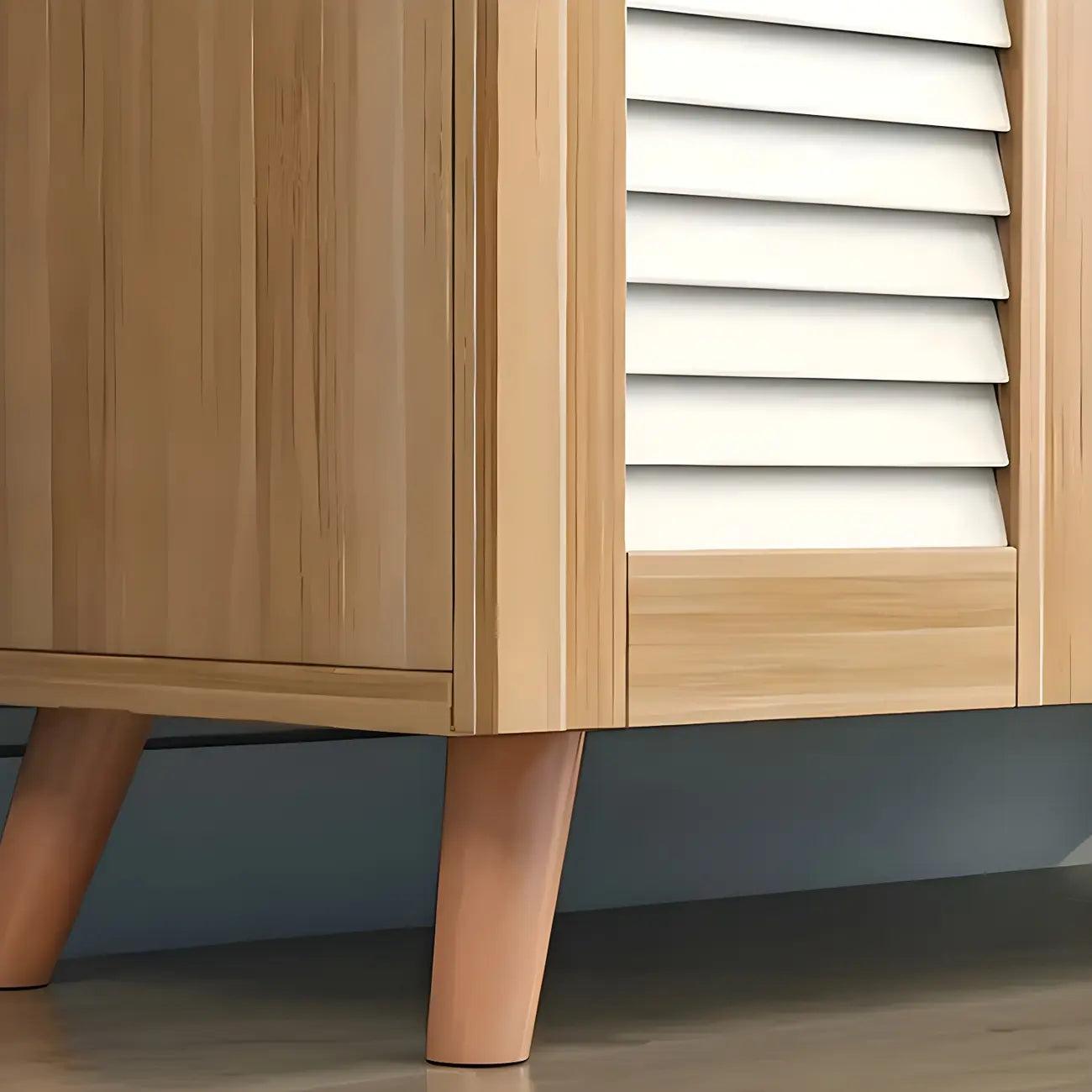 White Louvered Solid Wood Shoe Cabinet for Entryway