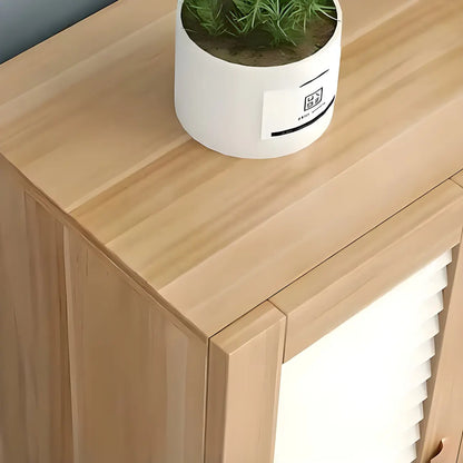 White Louvered Solid Wood Shoe Cabinet for Entryway