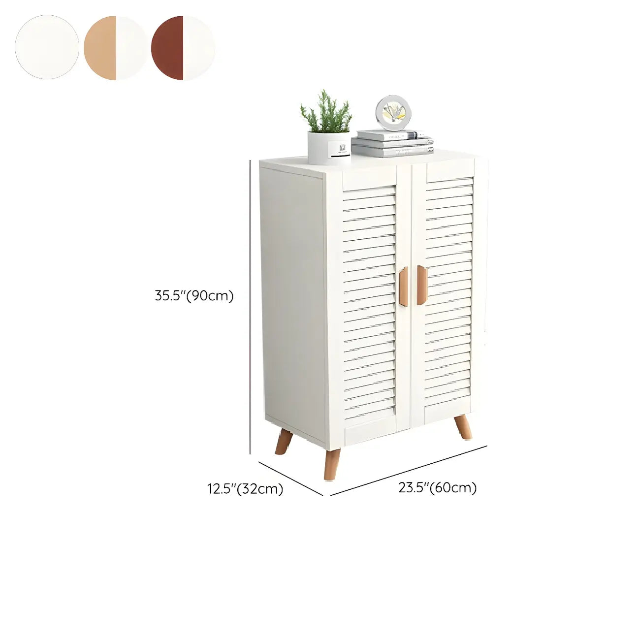 White Louvered Solid Wood Shoe Cabinet for Entryway