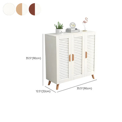 White Louvered Solid Wood Shoe Cabinet for Entryway