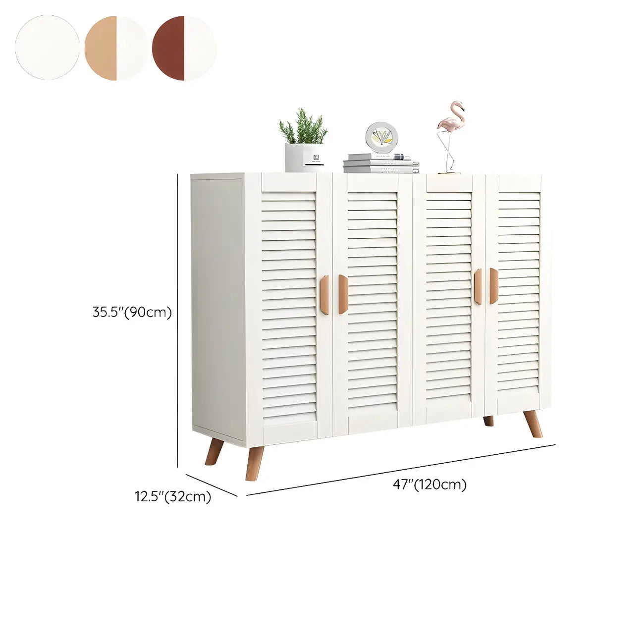 White Louvered Solid Wood Shoe Cabinet for Entryway