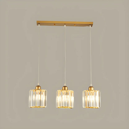 3-Light Gold Crystal Geometric Island Pendant Light for Kitchen