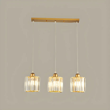 3-Light Gold Crystal Geometric Island Pendant Light for Kitchen