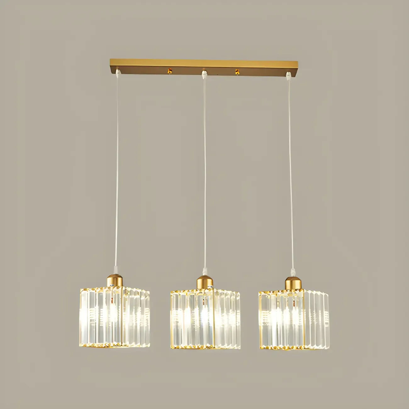 3-Light Gold Crystal Geometric Island Pendant Light for Kitchen