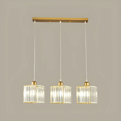 3-Light Gold Crystal Geometric Island Pendant Light for Kitchen