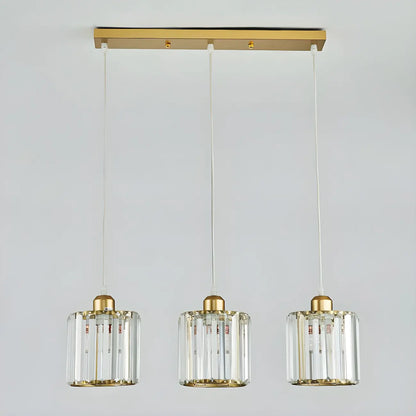 3-Light Gold Crystal Geometric Island Pendant Light for Kitchen