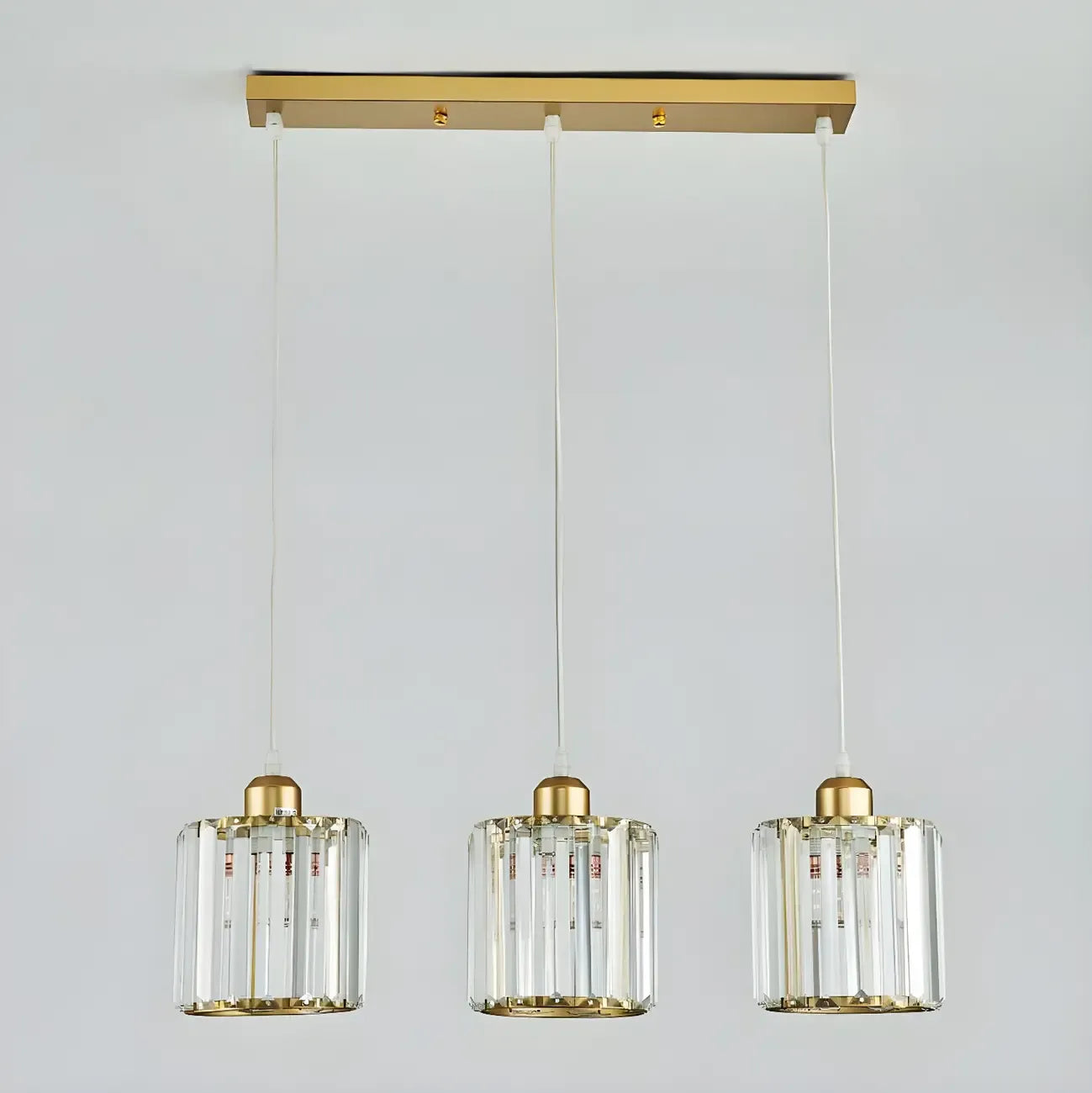 3-Light Gold Crystal Geometric Island Pendant Light for Kitchen