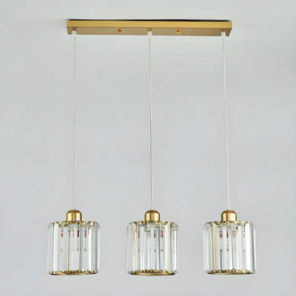 3-Light Gold Crystal Geometric Island Pendant Light for Kitchen