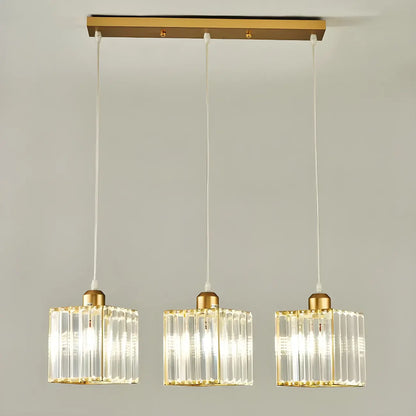 3-Light Gold Crystal Geometric Island Pendant Light for Kitchen