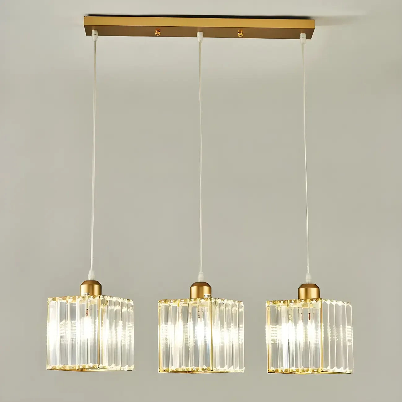 3-Light Gold Crystal Geometric Island Pendant Light for Kitchen