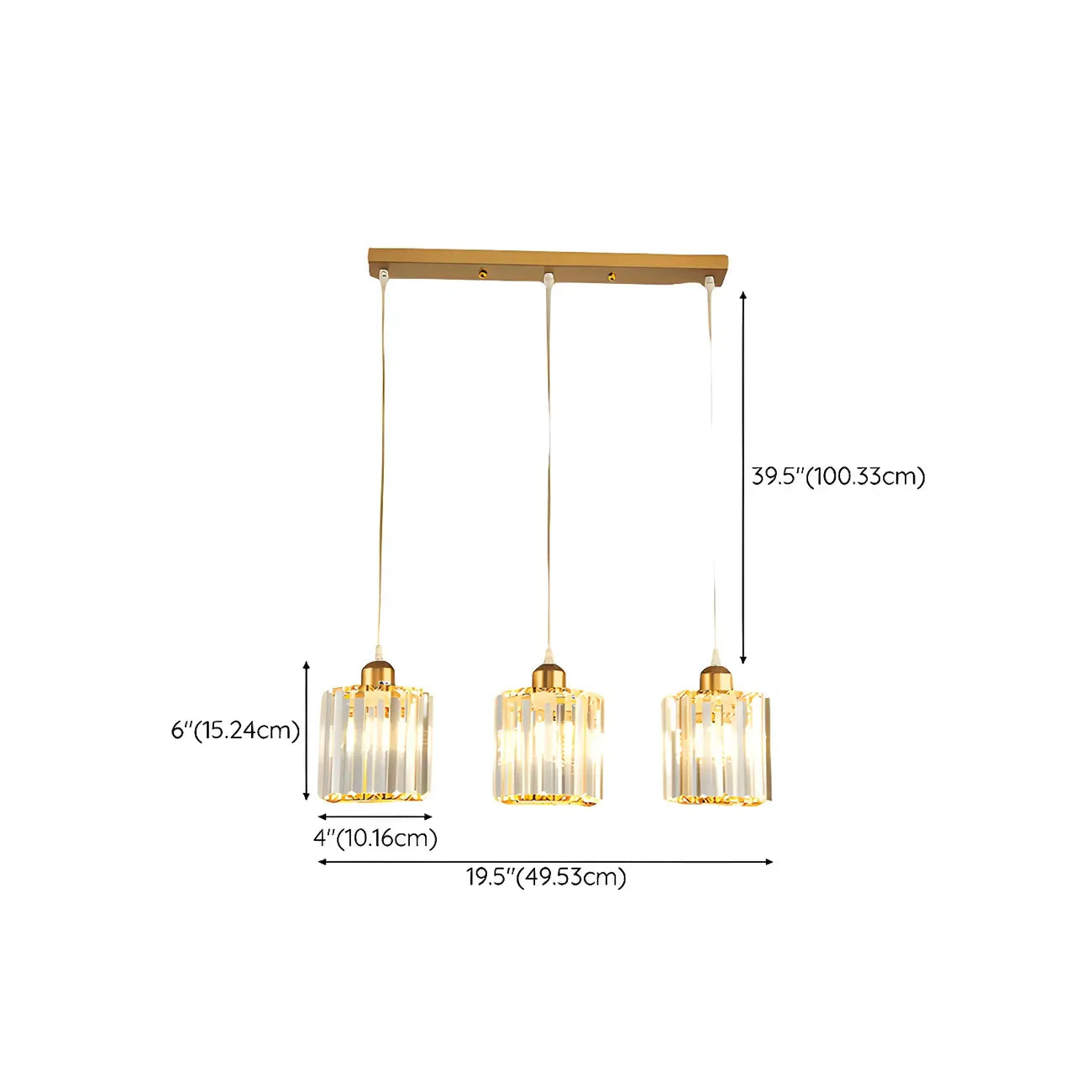 3-Light Gold Crystal Geometric Island Pendant Light for Kitchen