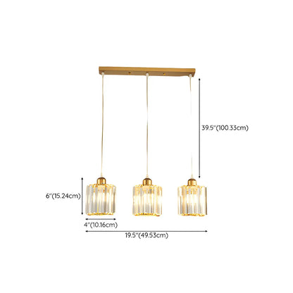 3-Light Gold Crystal Geometric Island Pendant Light for Kitchen