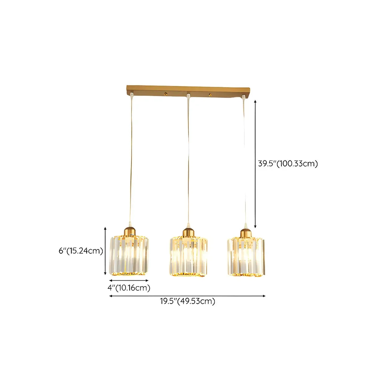 3-Light Gold Crystal Geometric Island Pendant Light for Kitchen