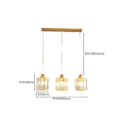 3-Light Gold Crystal Geometric Island Pendant Light for Kitchen