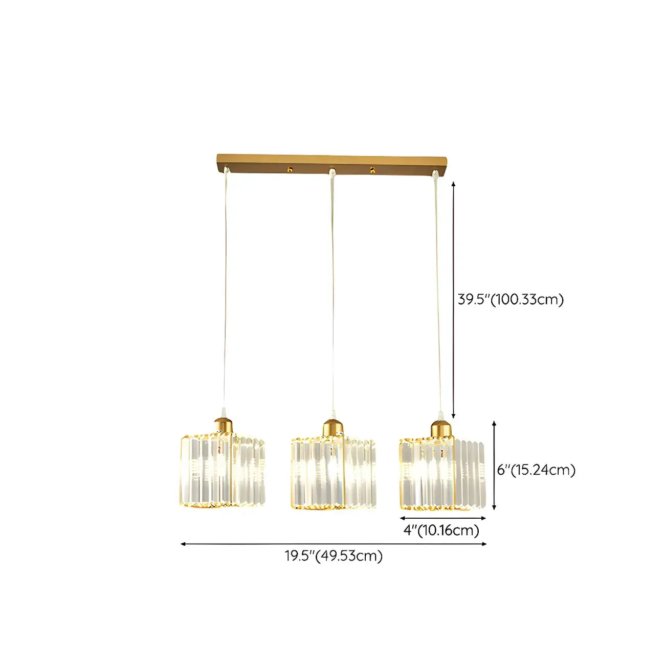 3-Light Gold Crystal Geometric Island Pendant Light for Kitchen