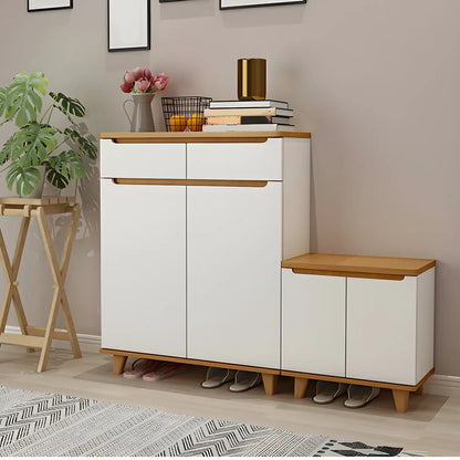 Entryway White Solid Wood Shoe Storage Cabinet