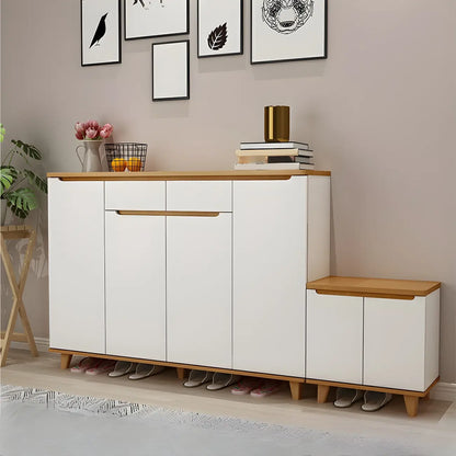 Entryway White Solid Wood Shoe Storage Cabinet