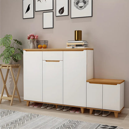 Entryway White Solid Wood Shoe Storage Cabinet