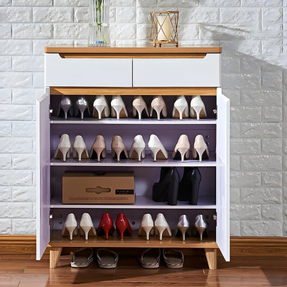 Entryway White Solid Wood Shoe Storage Cabinet