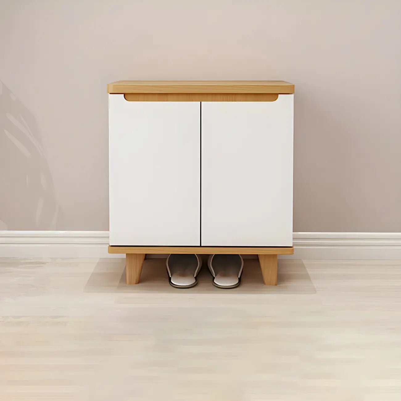 Entryway White Solid Wood Shoe Storage Cabinet