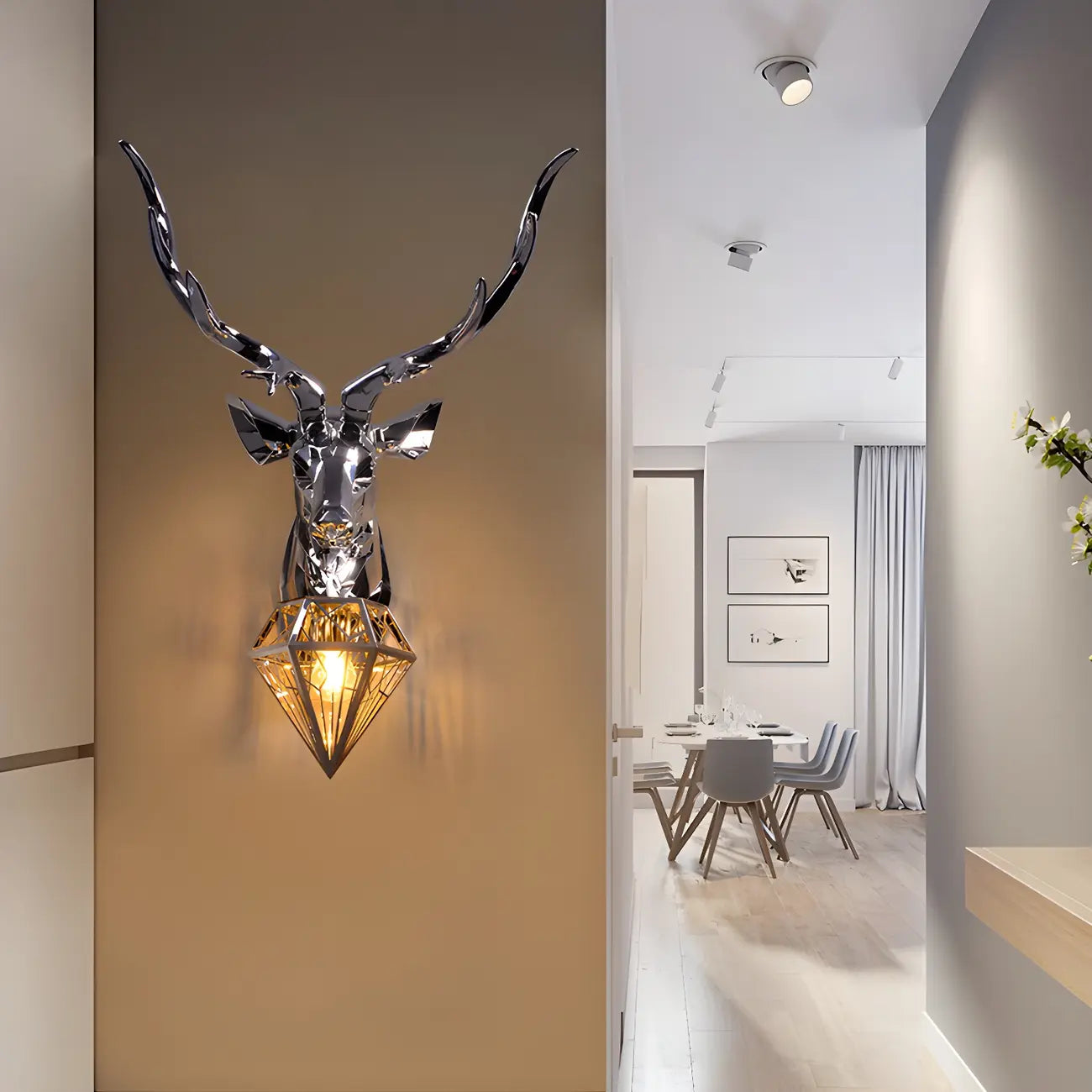 Modern Metal Glossy Deer Head Design Wall Sconce