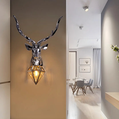 Modern Metal Glossy Deer Head Design Wall Sconce