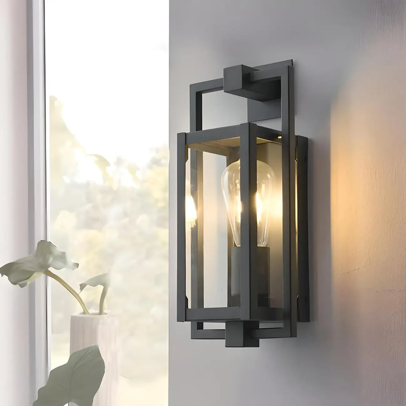 Industrial Metal Black Rectangle Lantern Outdoor Wall Light