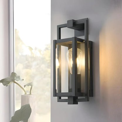 Industrial Metal Black Rectangle Lantern Outdoor Wall Light