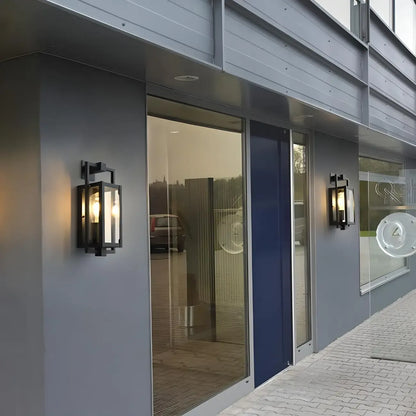Industrial Metal Black Rectangle Lantern Outdoor Wall Light