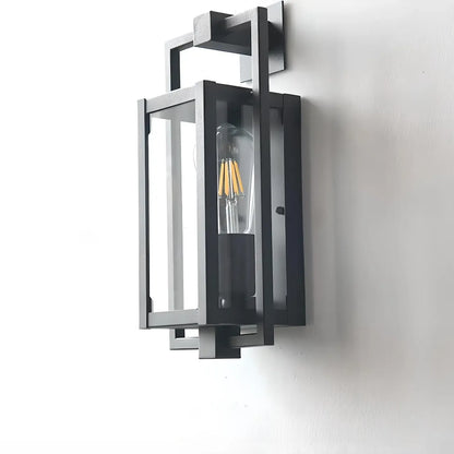 Industrial Metal Black Rectangle Lantern Outdoor Wall Light