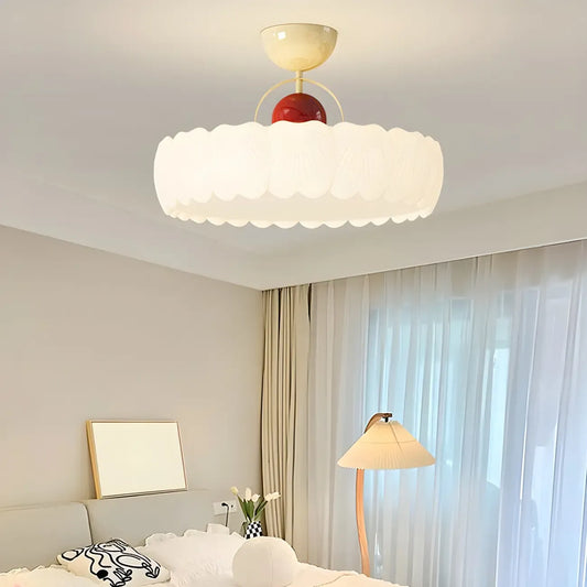 Drum Shape Beige Semi-Flush Ceiling Light with Plastic Shade