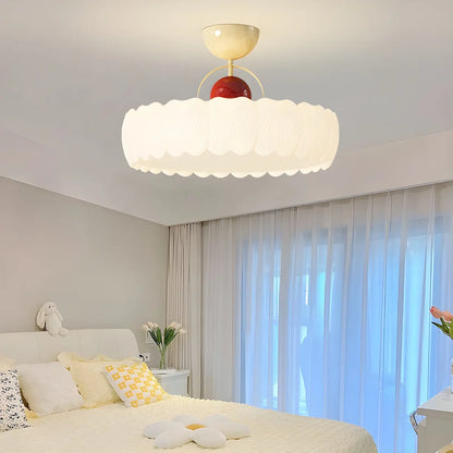 Drum Shape Beige Semi-Flush Ceiling Light with Plastic Shade