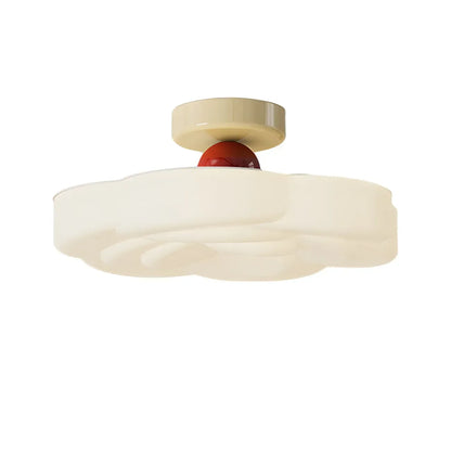 Drum Shape Beige Semi-Flush Ceiling Light with Plastic Shade