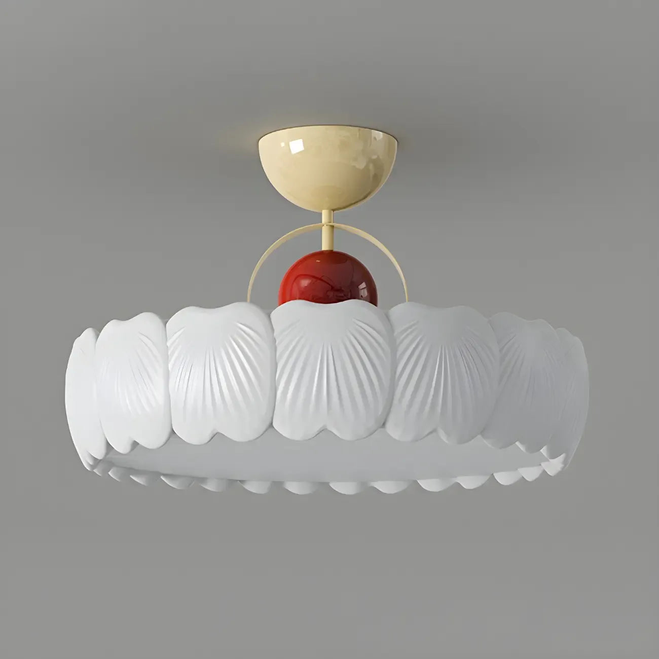 Drum Shape Beige Semi-Flush Ceiling Light with Plastic Shade