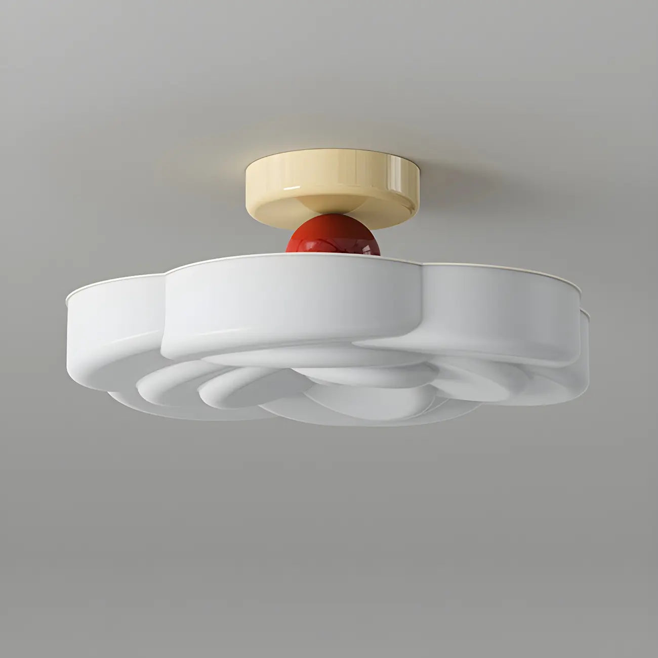 Drum Shape Beige Semi-Flush Ceiling Light with Plastic Shade