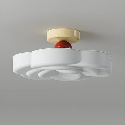 Drum Shape Beige Semi-Flush Ceiling Light with Plastic Shade