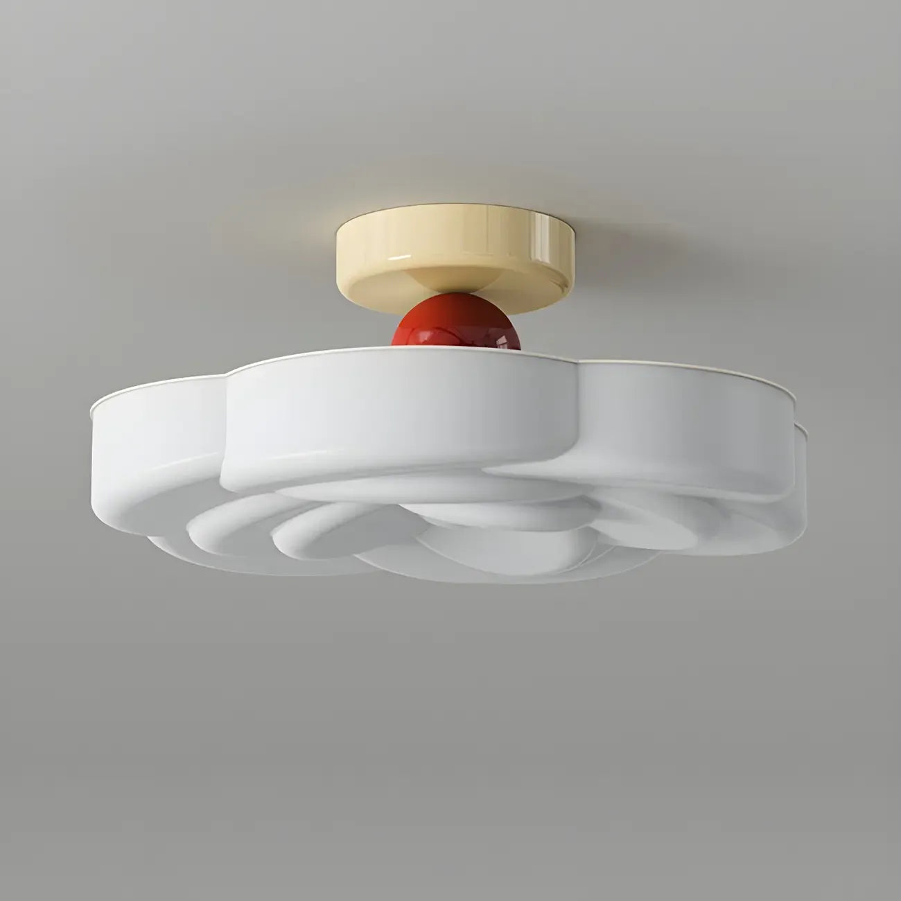 Drum Shape Beige Semi-Flush Ceiling Light with Plastic Shade