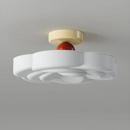 Drum Shape Beige Semi-Flush Ceiling Light with Plastic Shade