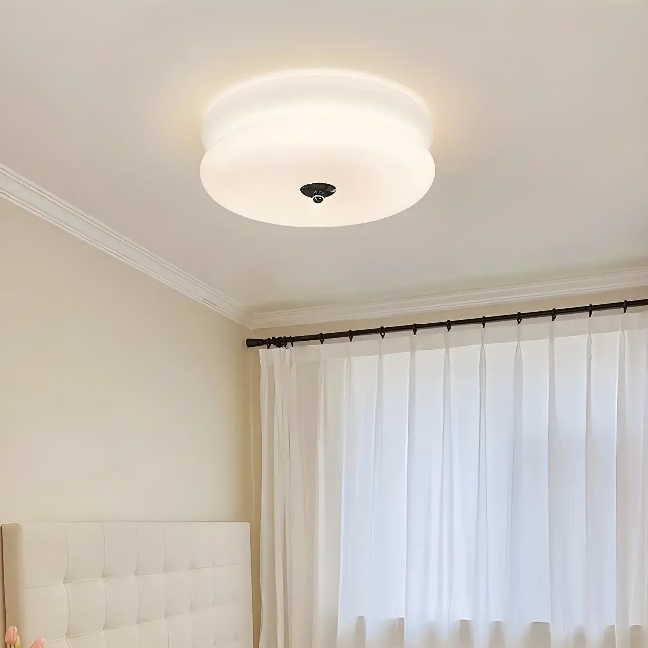 Modern Creamy Round Double-Tier Glass LED Flush Ceiling Light
