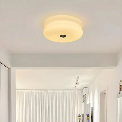 Modern Creamy Round Double-Tier Glass LED Flush Ceiling Light