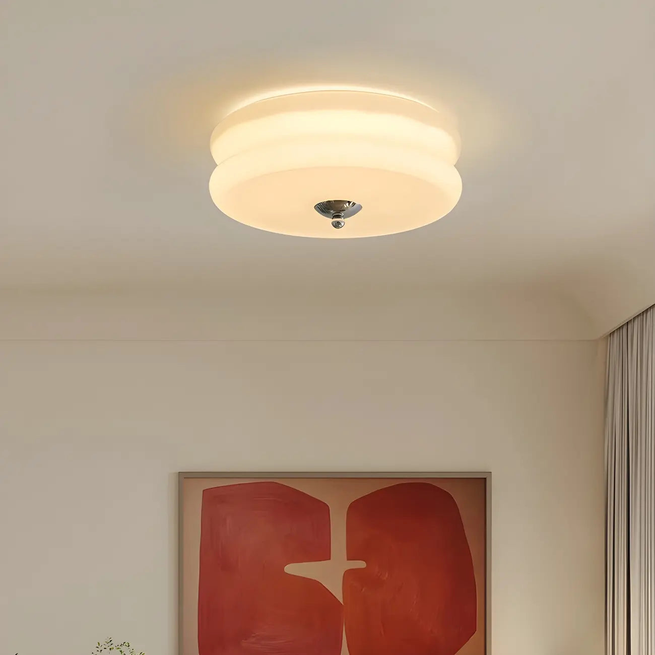 Modern Creamy Round Double-Tier Glass LED Flush Ceiling Light