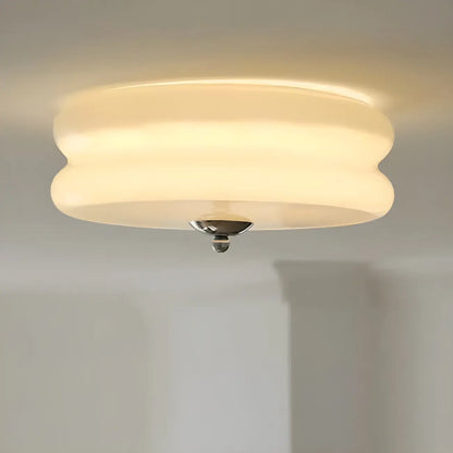 Modern Creamy Round Double-Tier Glass LED Flush Ceiling Light